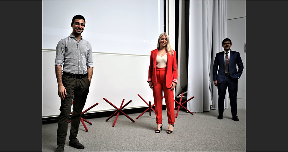 TEDxHECParis - April 2021 - Organizers Fabrizio Contartese, Aikaterini Liakou, Karan Nimrani (from left to right)