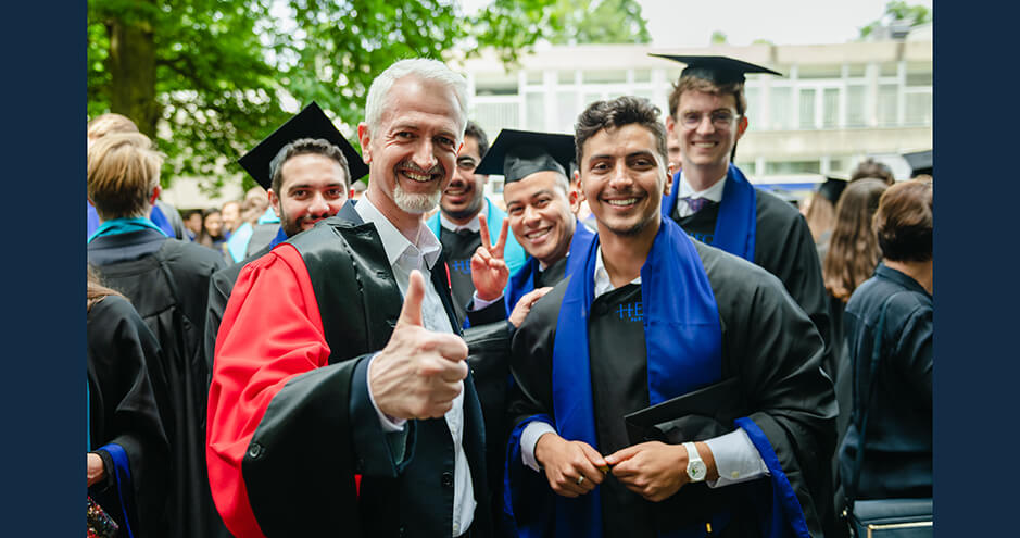 HEC Paris Professor Olivier Bossard with MiF students during HEC 2022 Commencement Ceremony