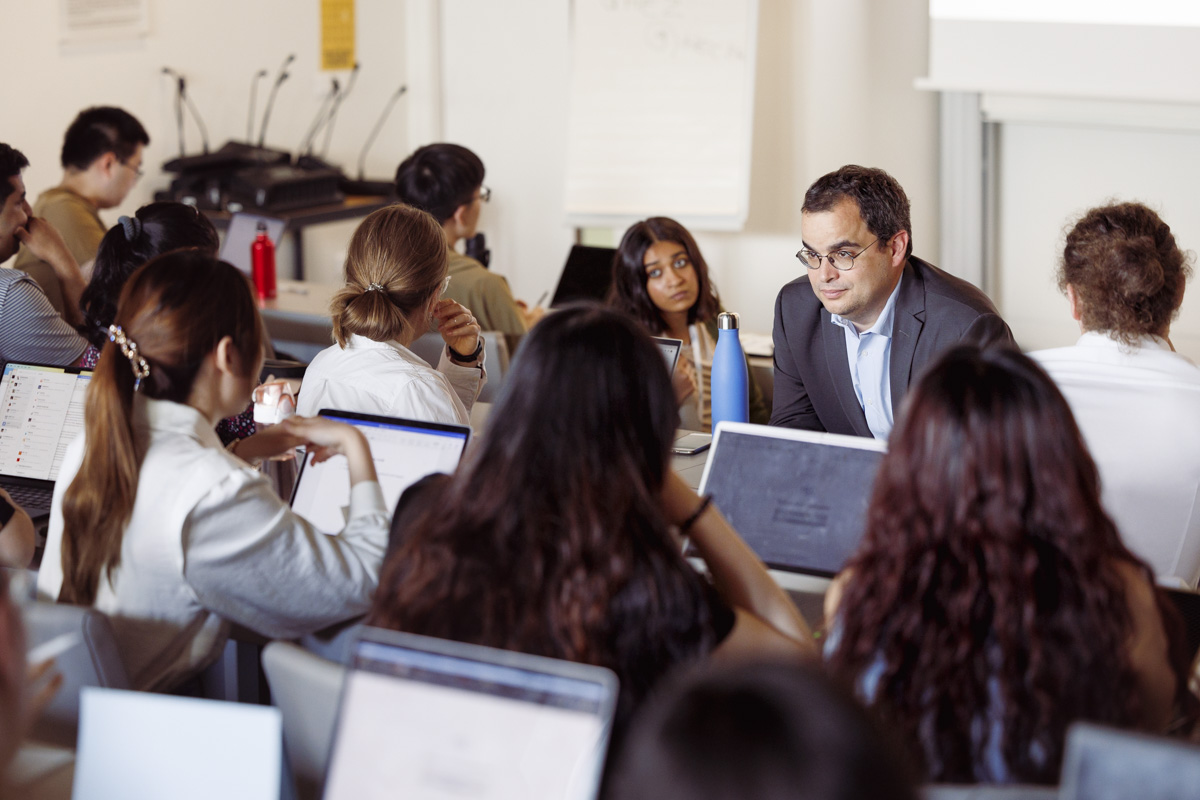 Professor interacting with students