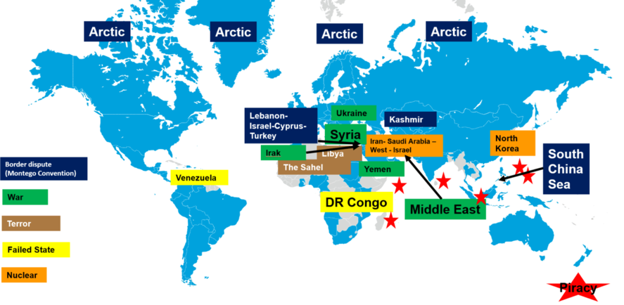 ongoing conflicts on the world map by Jean-Michel Gauthier